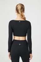 Women's Active Zip-Up Pointed Crop Top in Black Large