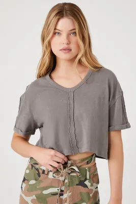 Women's Drop-Sleeve Cropped T-Shirt in Grey, XL