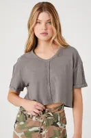 Women's Drop-Sleeve Cropped T-Shirt in Grey, XL