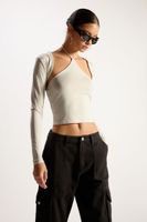 Women's Cutout Tie-Neck Top in Oyster Grey Medium