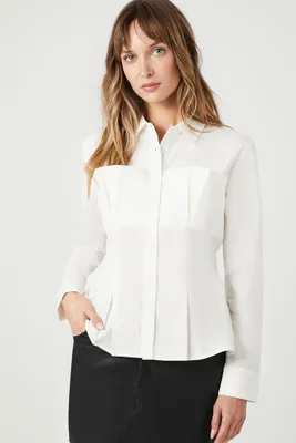 Women's Pleated Poplin Shirt in White Medium