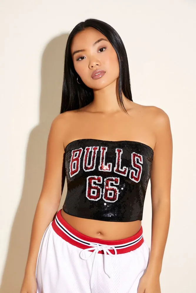 Women's Chicago Bulls Sequin Tube Top in Black Large