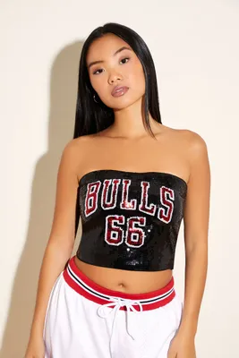 Women's Chicago Bulls Sequin Tube Top in Black Small