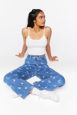 Women's 90s-Fit High-Rise Print Jeans in Medium Denim, 27