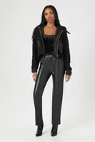 Women's Faux Shearling Zip-Up Hoodie in Black Large