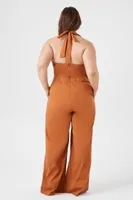 Women's Poplin Halter Jumpsuit in Brown, 0X