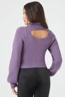 Women's Ribbed Cutout Turtleneck Sweater in Grape Shake Large