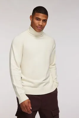 Men Ribbed Turtleneck Sweater in Cream, XXL