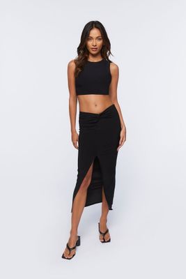 Women's Slinky Crop Top & Midi Skirt Set in Black Large