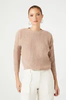 Women's Ribbed Drop-Sleeve Sweater in Beige Large