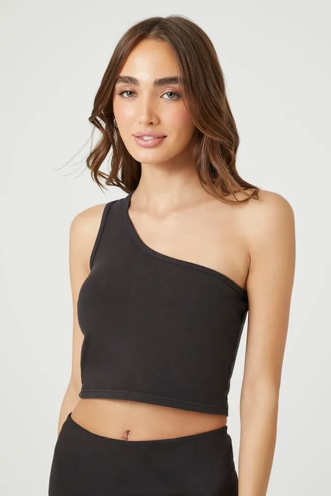 Women's One-Shoulder Crop Top in Black Medium