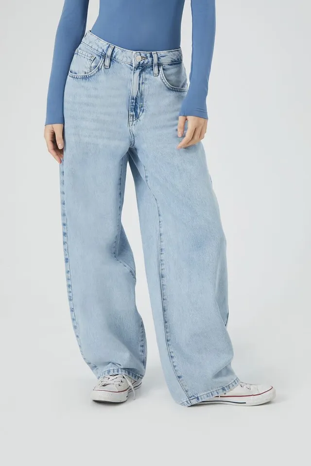 cigarette jeans forever 21 Forever 21 Women's Baggy High-Rise Jeans Light Denim