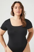 Women's Square-Neck T-Shirt Bodysuit Black,