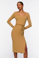 Women's Tie-Waist Slit Midi Dress in Camel Large