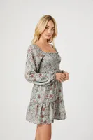 Women's Floral Paisley Print Mini Dress in Sage Large