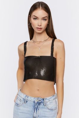 Women's Open-Back Chainmail Crop Top in Black