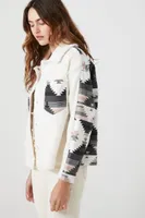 Women's Geo Print Faux Shearling Jacket in Ivory Large