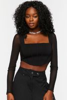 Women's Bustier Long-Sleeve Crop Top in Black Large