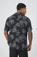 Men Rayon Floral Print Shirt in Black/White Medium