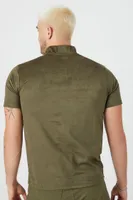 Men Faux Suede Mock Neck Top in Olive, XXL