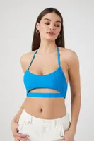 Women's Sweater-Knit Halter Cropped Cami in Ibiza Blue, XL