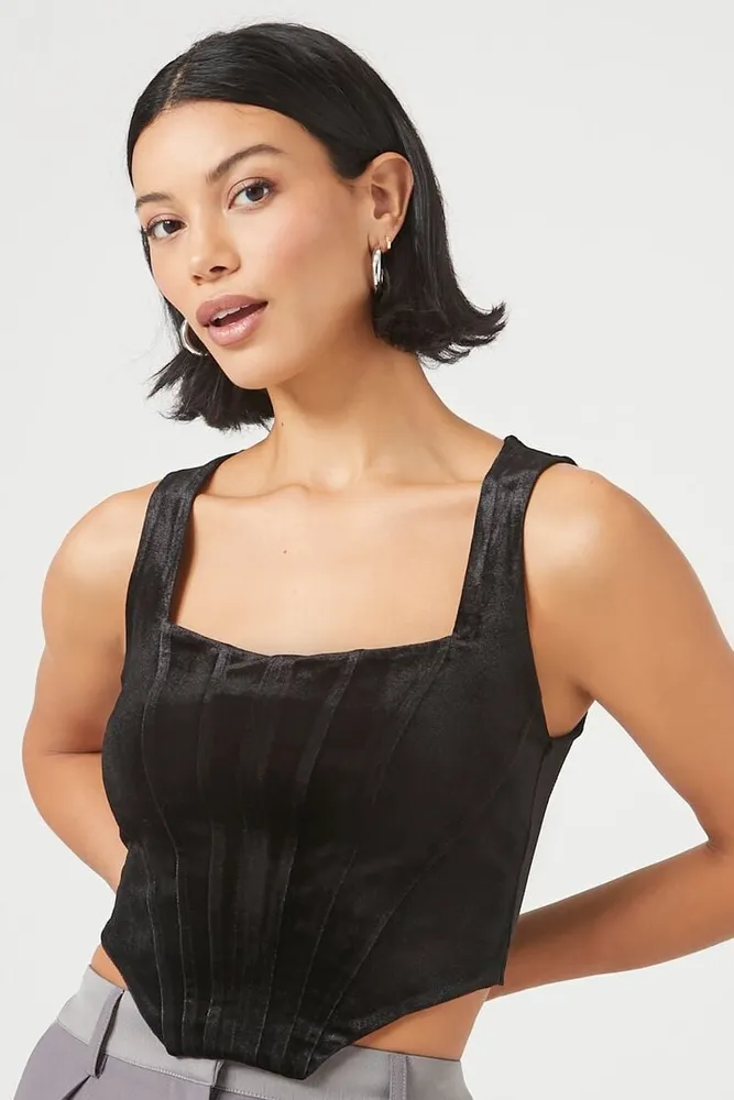 Women's Velvet Bustier Cropped Tank Top Black,