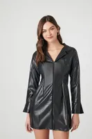 Women's Faux Leather Mini Shirt Dress in Black Small