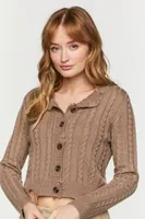 Women's Distressed Cable Knit Cardigan Sweater in Brown Small