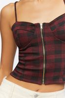 Women's Plaid Zip-Up Cropped Bustier in Burgundy/Black Large