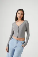 Women's Cropped Rib-Knit Cardigan Sweater in Dark Grey Large
