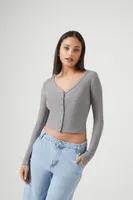 Women's Cropped Rib-Knit Cardigan Sweater Large