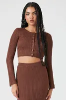 Women's Rib-Knit Long-Sleeve Top & Skirt Set in Chocolate Small