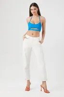 Women's Sweater-Knit Halter Cropped Cami in Ibiza Blue Large