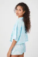 Women's Acid Wash Cropped Shirt in Maui Blue Small