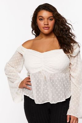 Women's Chiffon Off-the-Shoulder Top in Vanilla, 1X