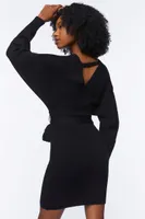 Women's Surplice Long-Sleeve Sweater Dress Black