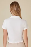 Women's Cropped Jersey-Knit Polo Shirt in White, XL