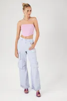 Women's Ponte Knit Cropped Tube Top in Dawn Pink, XL