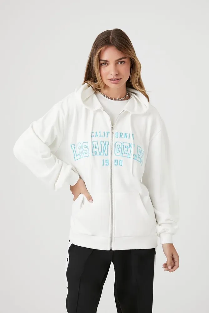 Women's Embroidered Los Angeles Zip-Up Hoodie White