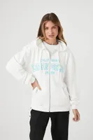 Women's Embroidered Los Angeles Zip-Up Hoodie White