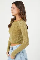 Women's Lace-Trim Cutout Crop Top in Cigar Small