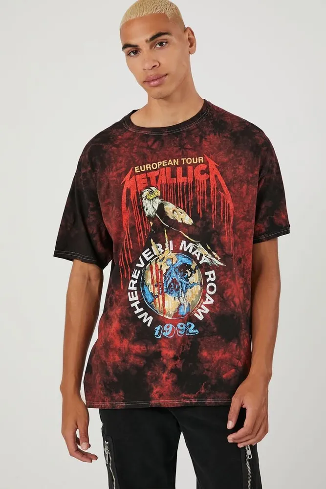 Forever 21 Men Tie-Dye Metallica Graphic Tee in Black/Red Large