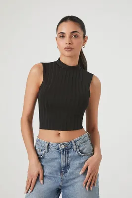 Women's Ribbed Knit Cutout Tie-Back Crop Top