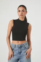 Women's Ribbed Knit Cutout Tie-Back Crop Top in Black Large