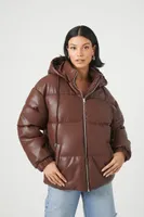 Women's Faux Leather Zip-Up Puffer Jacket