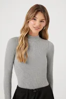 Women's Seamless Mock Neck Bodysuit in Heather Grey Small