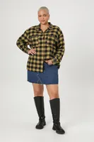 Women's Studded Plaid Flannel Shirt in Yellow, 0X