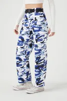 Women's Camo Print Cargo Pants in Blue, XL