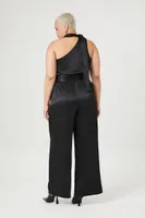 Women's Satin One-Shoulder Jumpsuit Black,