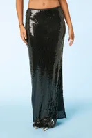 Women's Sequin Leg-Slit Maxi Skirt in Black Large